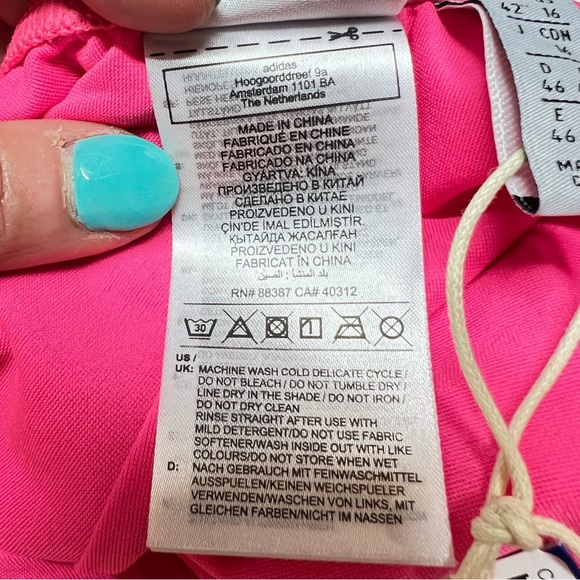 Adidas Adicolor 3-Stripes One-Piece Swimsuit Lucid Pink/White Size 16, NWT - Picture 6 of 16